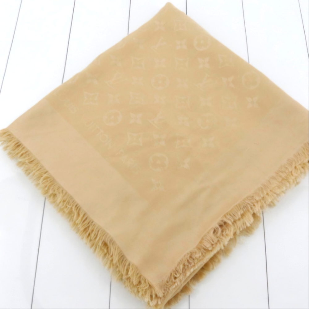 Louis Vuitton Monogram Shawl Silk and Wool EUC - Picture 1 of 8